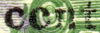 Nicaragua stamps 1914 surcharge Locomotive 2 centavos on 1 centavo : variety 'ccntavo' for 'centavo' - detail scan